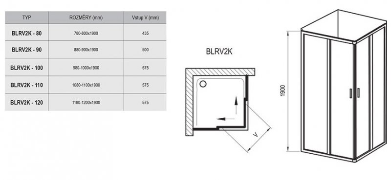 RAVAK Blix Sprchový kút 1 diel rôzne rozmery a prevedenia BLRV2K