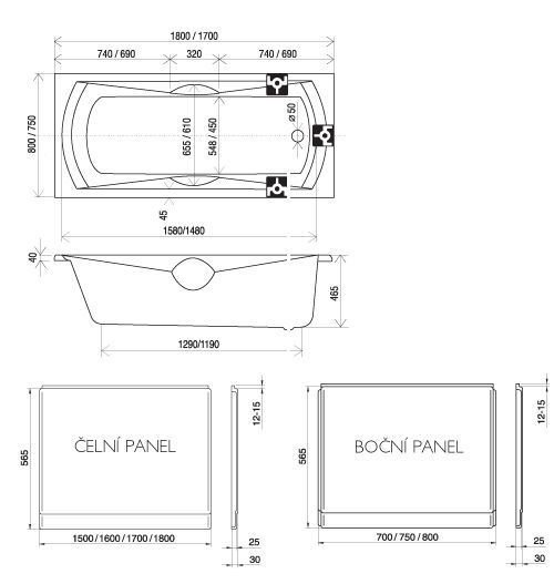 RAVAK Sonata Panel bočný  pre vaňu biela, rôzne rozmery U