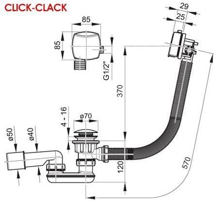 RAVAK Vaňový odtokový komplet s napúšťaním prepadom II Click-clack chróm, rôzne rozmery