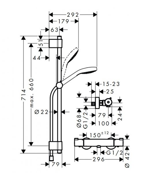 HANSGROHE Croma Select S Sprchový systém na stěnu Vario s termostatem Ecostat 1001 CL a sprchovou tyčí 72 cm chrom / bílá 27833400