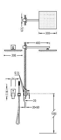 Tres Cuadro Podomietkový sprchový set jednopákovej batérie s uzáverom a reguláciou prietoku chróm 106980 (1.06.980)