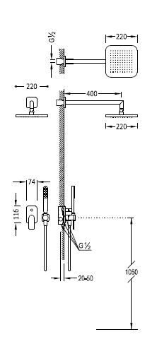 Tres Loft Podomietkový sprchový set jednopákovej batérie s uzáverom a reguláciou prietoku chróm 20018002 (200.180.02)