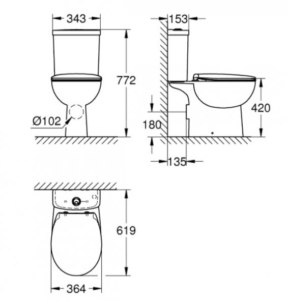 Grohe Bau Ceramic 39604000 WC kombi set s nádržkou a sedadlom softclose, rimless