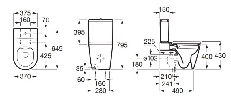 ROCA Inspira WC mísa kapotovaná kombi Rimless s nádržkou 645 x 376 mm A342526000+A341520000 (A342526000+A341520000)