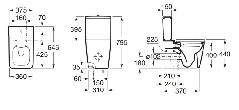 ROCA Inspira WC mísa kombi s nádržkou 645 x 370 mm A342536000+A341520000 (A342536000+A341520000)