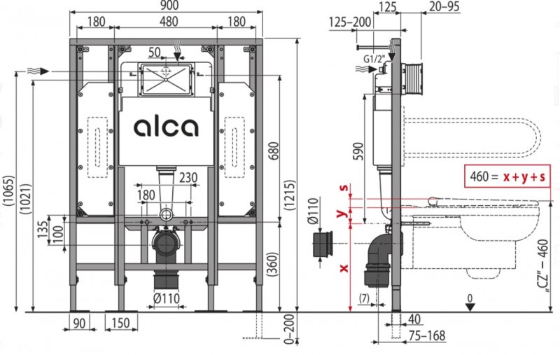 Alcadrain (Alcaplast) Predstenový inštalačný systém pre suchú inštaláciu (do sadrokartónu) - pre osoby so zníženou hybnosťou (stavebná výška 1,3 m) AM101/1300H