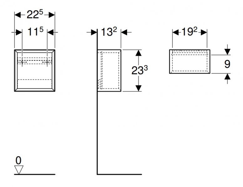 Geberit iCon Čtvercový nástěnný box 225 x 233 x 132 mm, různé provedení