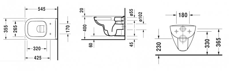 DURAVIT D-Code Závesné WC Rimless 355 x 545 mm, rôzne prevedenia