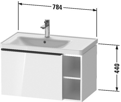 DURAVIT D-Neo Skrinka pod umývadlo závesná s policovým dielom pre umývadlo D-Neo rôzne prevedenia, 784 x 452 mm