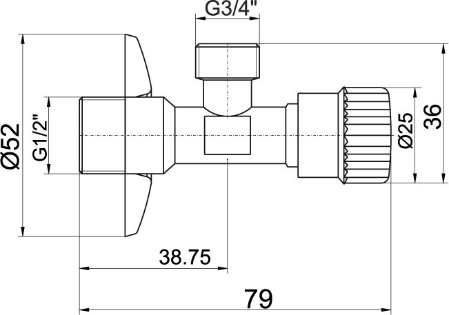 Novaservis Rohový ventil s krytkou a kovovou pákou 1/2"x3/4" CF3002/20