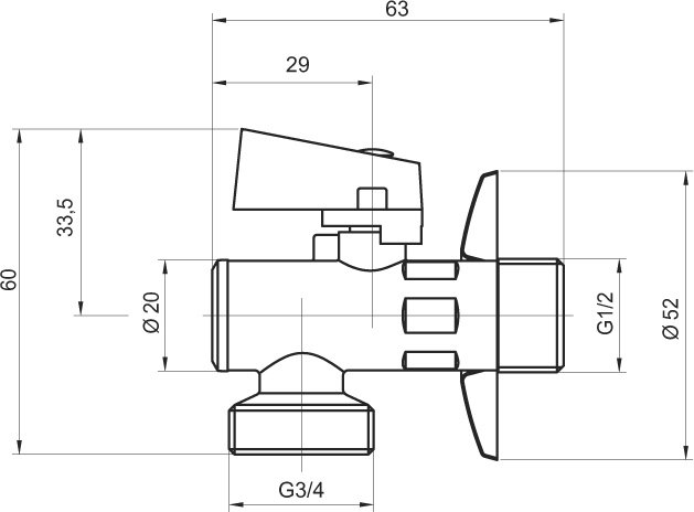 Novaservis Práčkový rohový ventil s filtrom krytkou a kov.pákou 1/2x3/4 CF3010/20