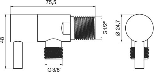 Novaservis Rohový ventil keramický s krytkou a kovovou pákou 1/2x3/8 CF3012/10