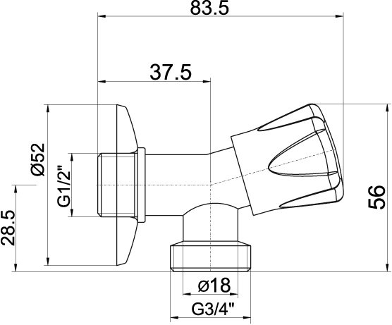 Novaservis Neguľový práčkový ventil 1/2"x3/4" CF3017