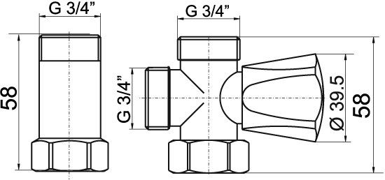 Novaservis Práčkový ventil s medzikusom 3/4"x3/4"x3/4" CF3019