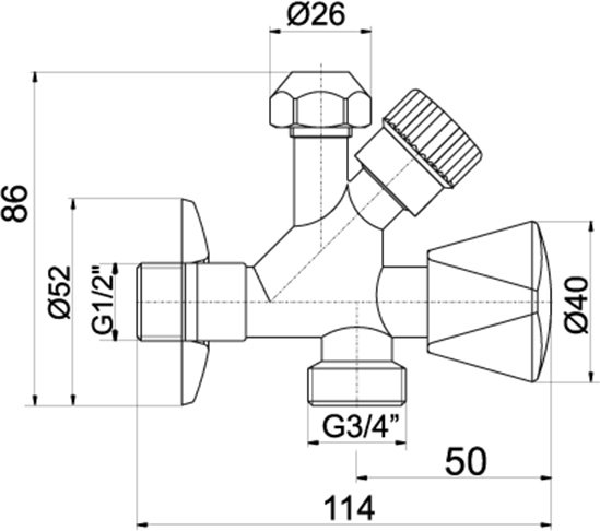 Novaservis Kombinovaný roháčik s ventilom pre práčku 3/4"x1/2"x3/4" CF5104