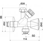Novaservis Kombinovaný roháčik s ventilom pre práčku 3/4"x1/2"x3/4" CF5104