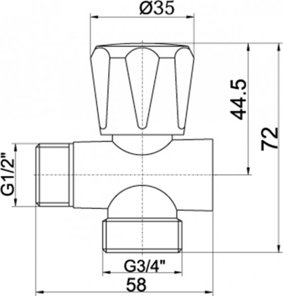 Novaservis Práčkový ventil pod stojánkovú batériu 1/2"x1/2"x3/4" CF3019A