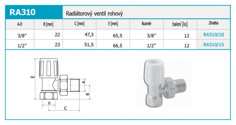 Novaservis Radiátorový ventil rohový 1/2" RA310/15