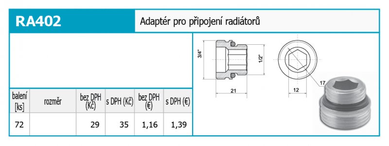 Novaservis Adaptér pre pripojenie radiátorov 1/2" x 3/4" RA402/1520