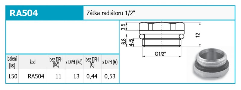Novaservis Zátka radiátora 1/2" RA504/15