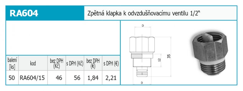 Novaservis Spätná klapka k odvzdušňovaciemu ventilu 1/2" RA604/15