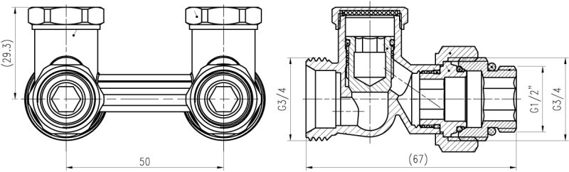 Novaservis Radiátorový uzatvárací ventil dvojitý priamy 1" RA341/25